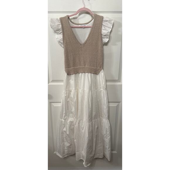 Anthropologie Sofie the Label Clover Mixed Knit Flutter Sleeve Midi Dress, S - Picture 4 of 10